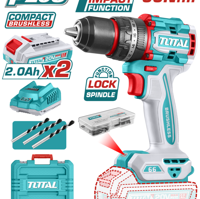 Taladro de Impacto (Percutor) a Batería 20V 66Nm Compacto TOTAL TIDLI20668 Taladro de Impacto (Percutor) a Batería 20V 66Nm Compacto TOTAL TIDLI20668