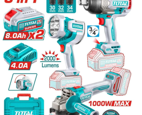 Combo TOTAL 20V 3 Herramientas: Llave de Impacto + Amoladora + Lámpara TOSLI250593