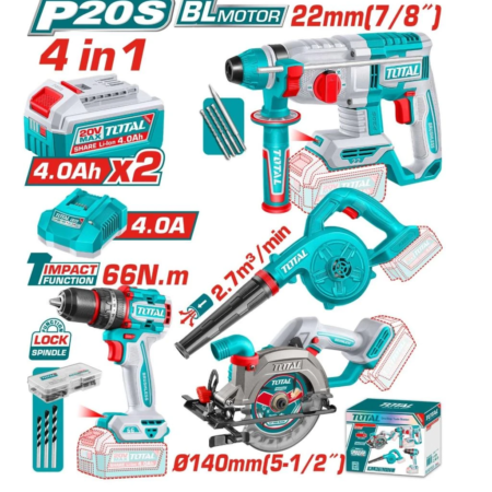 Combo TOTAL 20V 4 Herramientas Brushless Profesional TOSLI250695