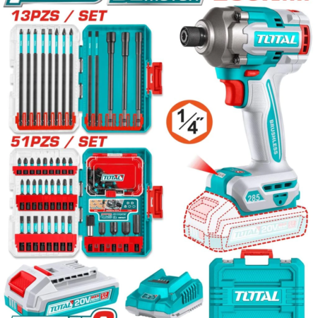 COMBO ATORNILLADOR IMPACTO + PUNTAS Y ACCESORIOS TOTAL