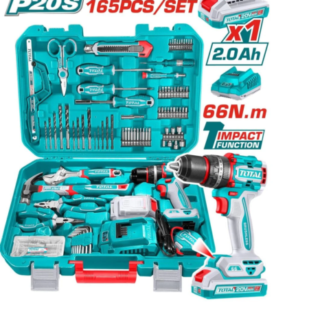 Juego de Herramientas TOTAL 165 Piezas con Taladro 20V THKTHP11652