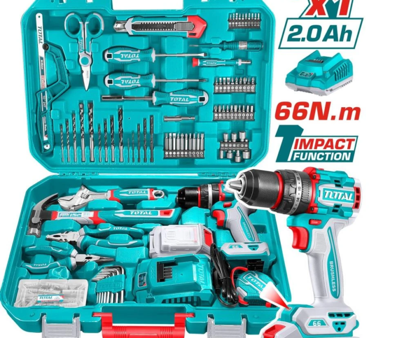 Juego de Herramientas TOTAL 165 Piezas con Taladro 20V THKTHP11652